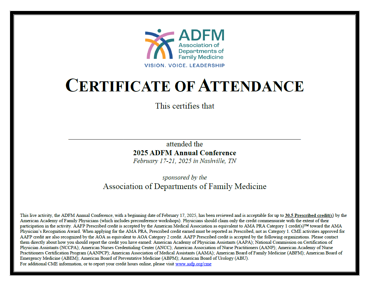 certificate of attendance CME